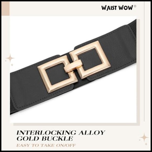 Wide Elastic Belt with Gold Buckle for Dresses and Shirts main image 6